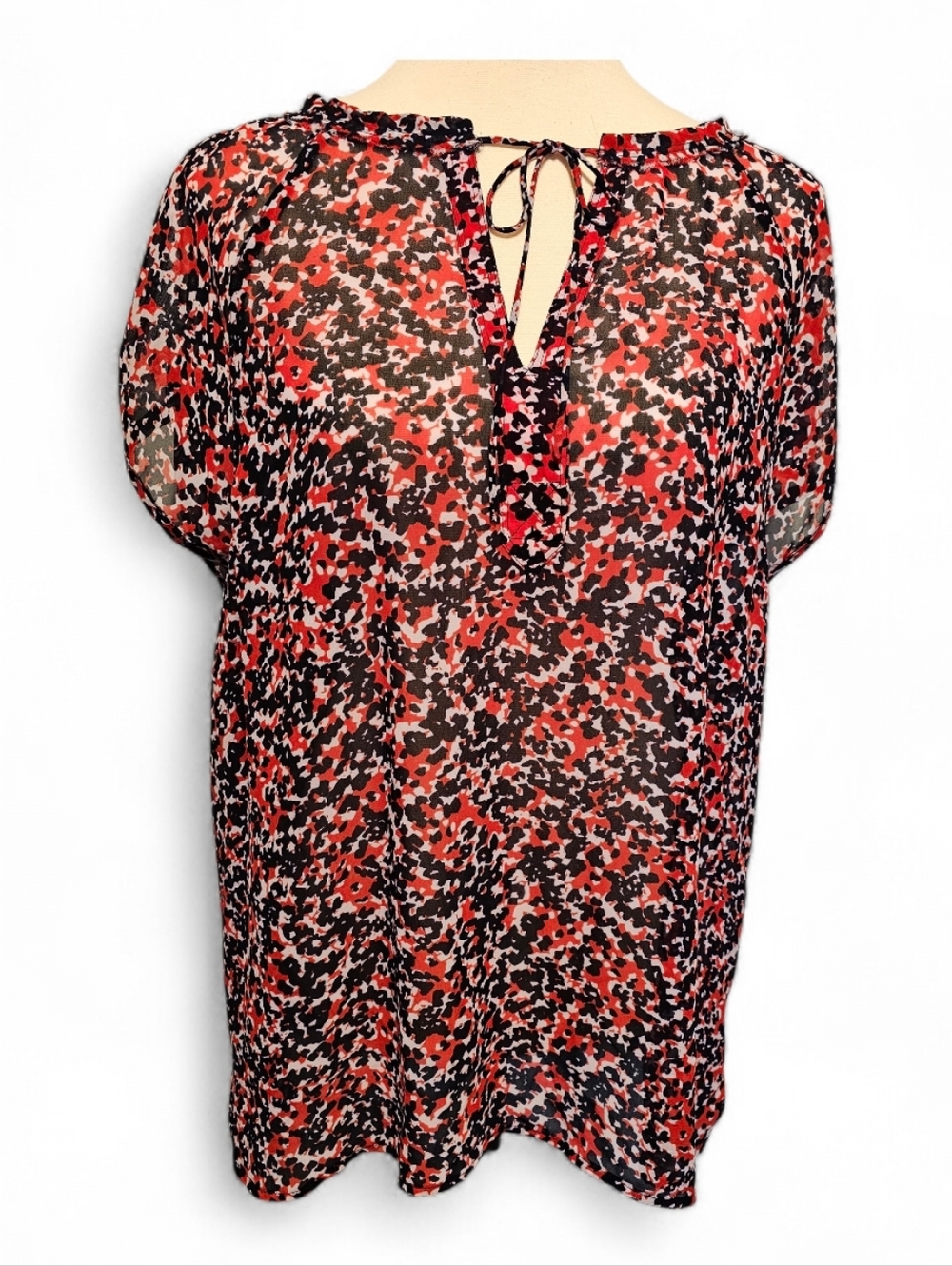Liz Claiborne Red and Navy Sheer Tie-Back Blouse